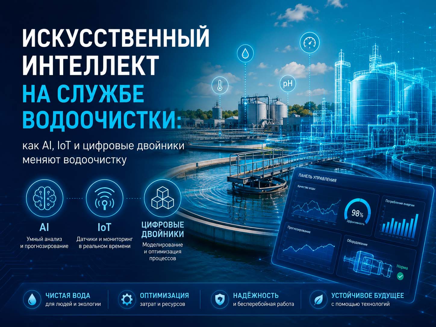 Умные очистные сооружения: как AI снижает затраты на 30% и предотвращает аварии